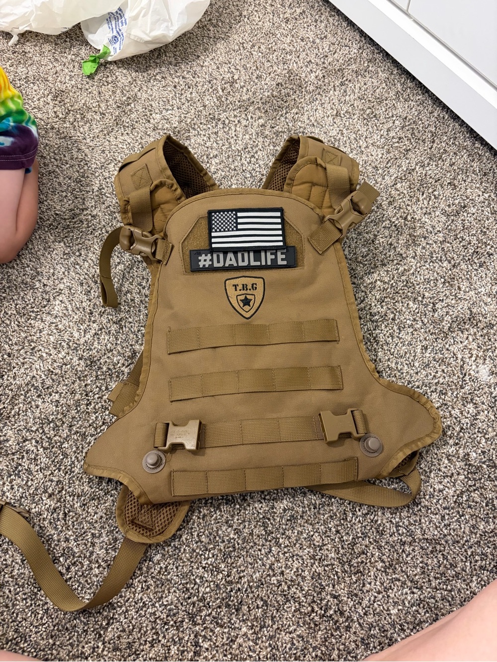 Kids Tactical Play Vest in Tan with #DADLIFE Patch